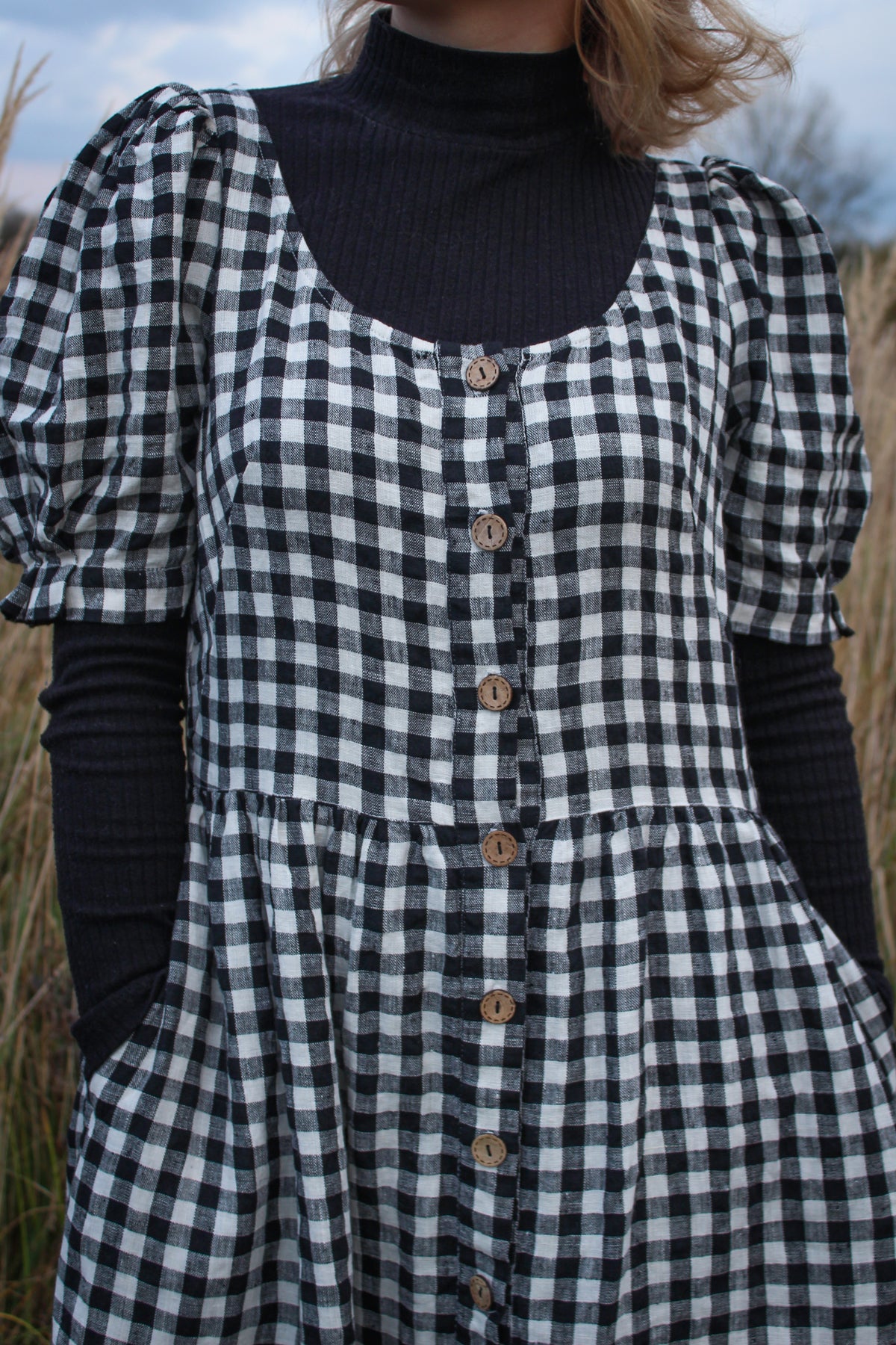 Short Puff Sleeves Linen Dress JULIA