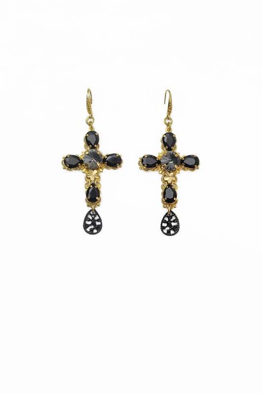 Baroque Cross  Black Earrings