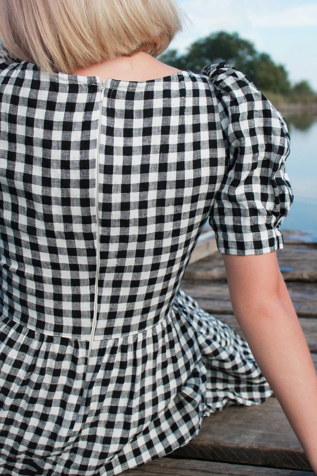 Puff Sleeve MAXI Linen Checkered Dress CHLOE