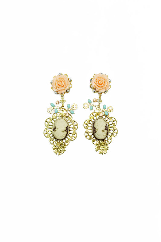 Roses and Cameo Earrings